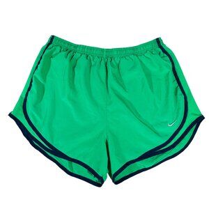 Nike Dri-Fit Womens Green Running Shorts NavyBlue Trim Size Smaller Activewear